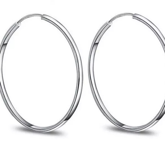NEW Classic Large Circular 925 Silver Polished Hoop Earrings - Picture 9 of 13